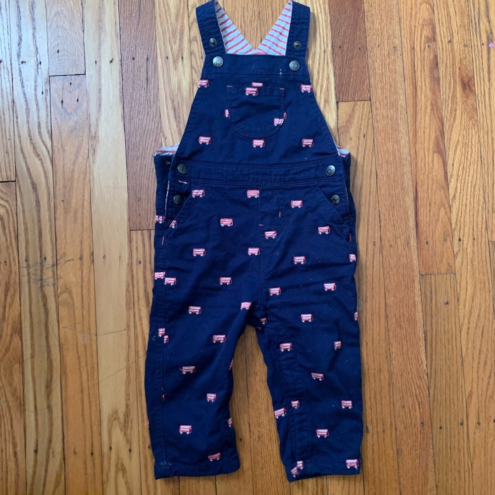 LIKE NEW- Baby Boden Firetruck Overalls- Size 18-24 months